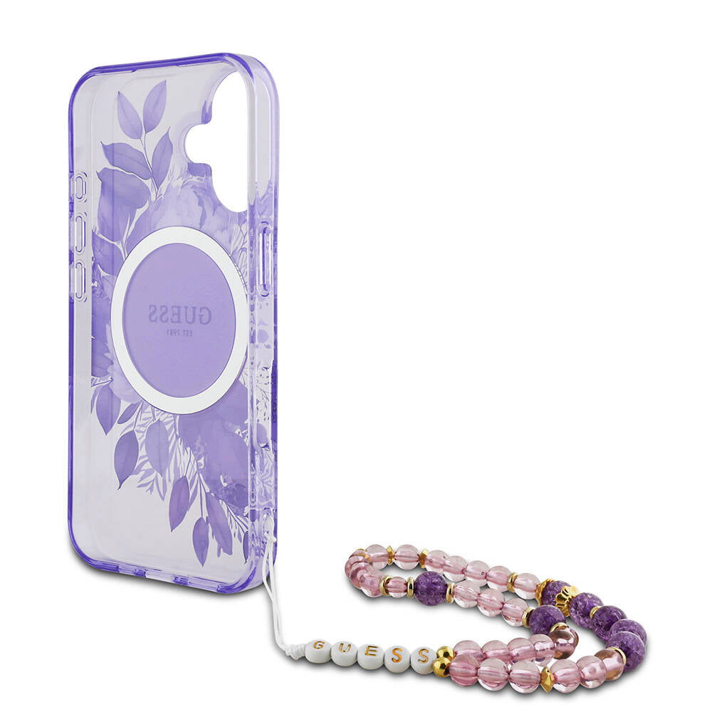 Guess iPhone 16 Plus Orjinal Lisanslı Magsafe Şarj Özellikli IML Baskılı Çiçek İnci Bileklikli Telefon Kılıfı - 19 Guess iPhone 16 Plus Orjinal Lisanslı Magsafe Şarj Özellikli IML Baskılı Çiçek İnci Bileklikli Telefon Kılıfı - 19